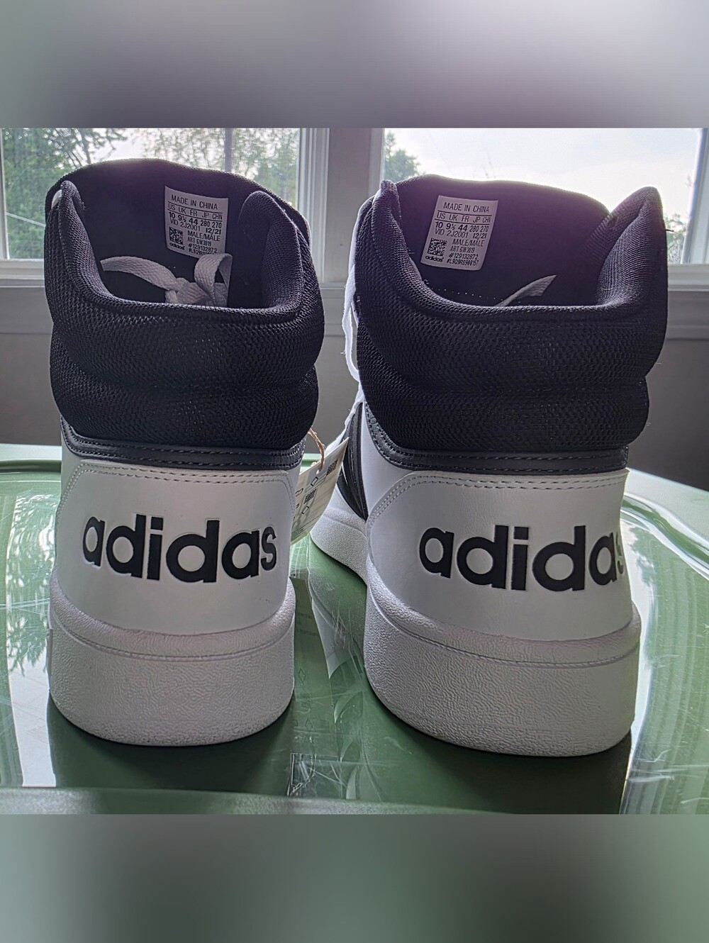 adidas Hoops 3.0 Mid GW3019 Men’s White High-Top Sneakers with Black Stripes - Picture 5 of 11